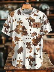 Men's Western Brown Cow Bull Skull Print T-Shirt