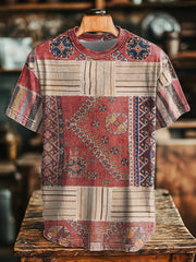 Men's Retro Western Aztec Patchwork Print T-Shirt