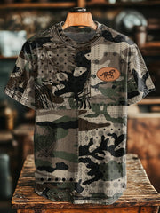 Men's Retro Western Art Camouflage Horse Print T-Shirt