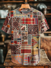 Men's Retro Western Aztec Patchwork Print T-Shirt