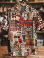Men's Retro Western Aztec Patchwork Print Cotton Shirt