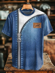 Men's Vintage Western Deer Denim Print T-Shirt