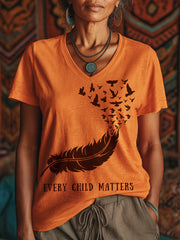 Women's Every Child Matters Feather Print V-Neck T-Shirt