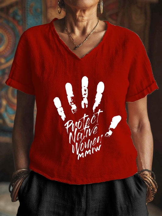Women's Protect Native Women MMIW V-neck tops