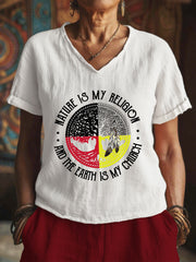 Women's Nature is my religion and the earth is my church V-neck tops