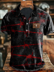 Men's Retro Cowboy Bull Head Print Casual Short Sleeve Top