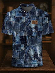 Men's Retro Cowboy Bull Head Patchwork Print Casual Short Sleeve Top