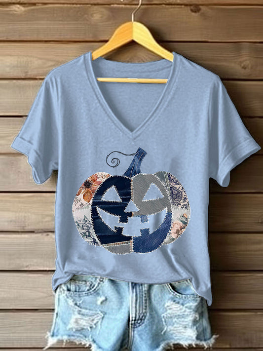 Women's Pumpkin Art Print Casual T-Shirt