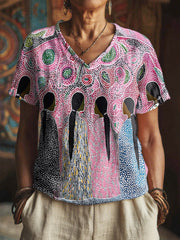 Women's Indigenous Girl Print V-Neck Tops