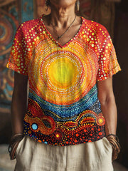 Women's Indigenous, Sun Art printed V-neck tops