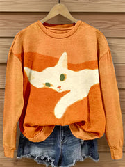 Women's Cute Cat Art Print Sweatshirt