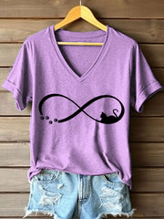 Women's Funny Cat Art Print V-Neck T-Shirt