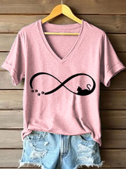 Women's Funny Cat Art Print V-Neck T-Shirt