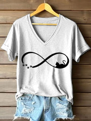 Women's Funny Cat Art Print V-Neck T-Shirt