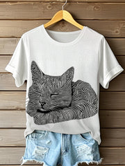 Women's Funny Cute Cat Short Sleeve T-shirt