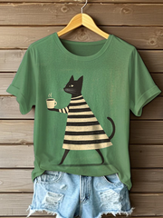 Women's Cat Art Print Casual T-shirt