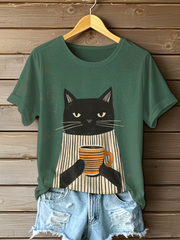 Women's Cat Art Print Casual T-shirt