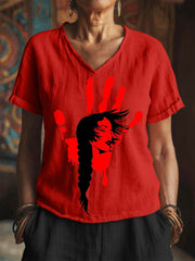 Women's MMIW Print Linen V-Neck Shirt