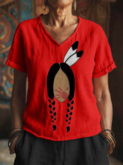 Women's MMIW Print Linen V-Neck Shirt