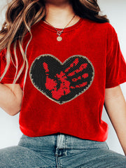 Women's MMIW Inspired Heart Pattern Washed T-shirt