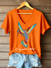 Women's Every Child Matters Hummingbird Print V-Neck T-Shirt