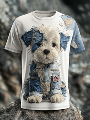 Men's Denim Dog Print T-shirt