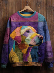 Women's Vintage Patchwork Dog Art Print Casual Sweatshirt