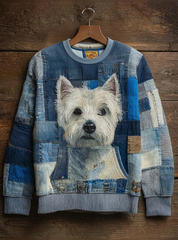 Women's Denim Dog Print Casual Sweatshirt