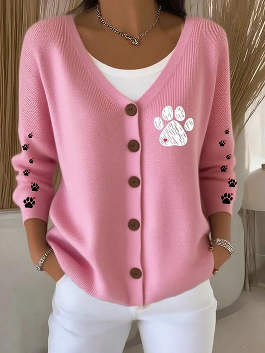 Women'S Dog Paw With Heart  Knitted Cardigan