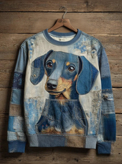 Women's Denim Dog Print Casual Sweatshirt