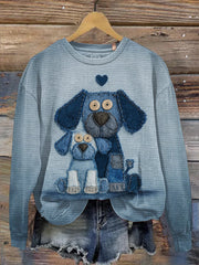 Women's Denim Dog Print Casual Sweatshirt