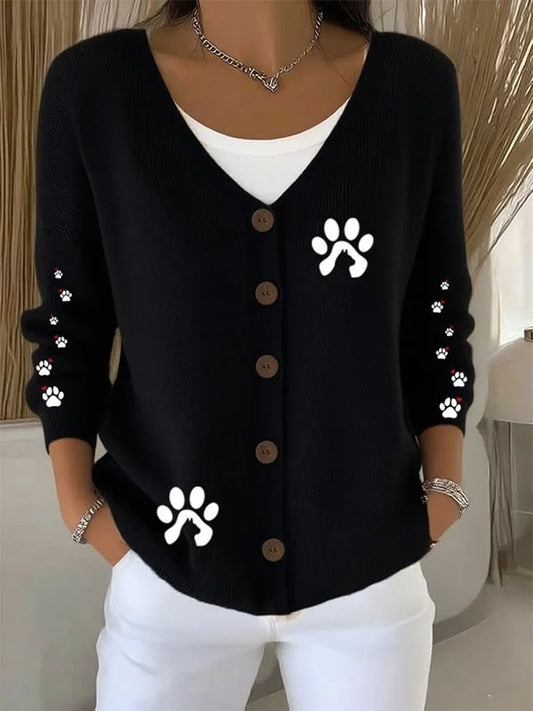 Women's Cute Dog Print Casual Cardigan