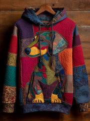 Vintage Patchwork Dog Print Art Casual Hoodie