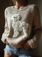 Women's Fuzzy Dog Felt Cozy Knit Sweater
