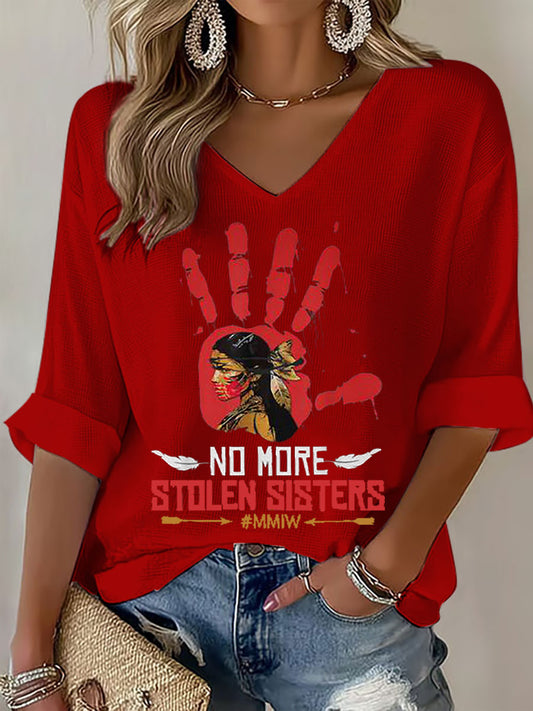 Women's no more stolen sisters MMIW V-neck tops