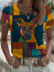 Women's Vintage Patchwork Dog Printed T-shirt