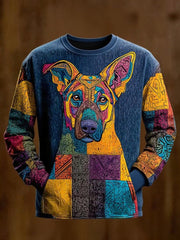 Vintage Patchwork Dog Art Print Casual Sweatshirt