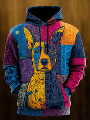 Vintage Patchwork Dog Print Art Casual Hoodie
