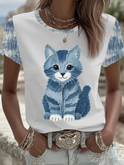 Women's Animal Cat Printed T-shirt
