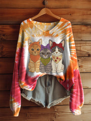 Women's Cat V-neck long-sleeved tops