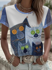 Women's Animal Cat Printed T-shirt