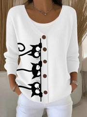 Women's Cute Cat Print Casual Cardigan