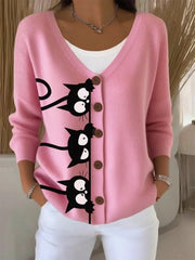 Women's Cute Cat Print Casual Cardigan