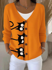 Women's Cute Cat Print Casual Cardigan