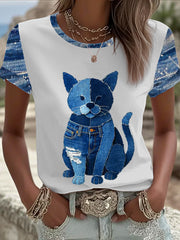 Women's Animal Cat Printed T-shirt