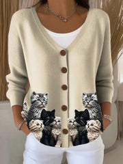 Women's Cute Cat Print Casual Cardigan