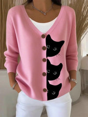 Women's Cute Cat Print Casual Cardigan