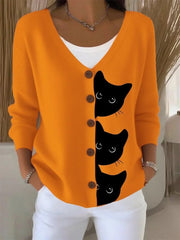 Women's Cute Cat Print Casual Cardigan