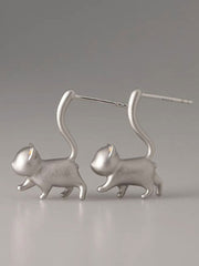 Women's cat silver needle earrings(Pair)