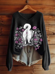 Women's cat butt V-neck long sleeve tops